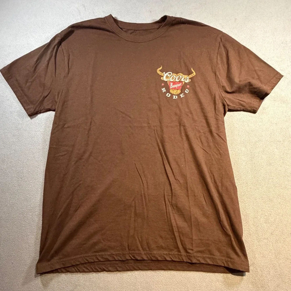 Coors Banquet Rodeo Mens T-Shirt Brown Graphic Tee Bull Skull Western Large